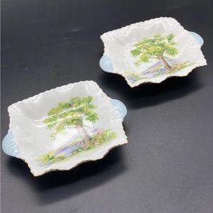SHELLEY BONE CHINA WOODLAND PATTERN SMALL SAUCE TRAY NUT DISH Set Of 2 5" X 4"